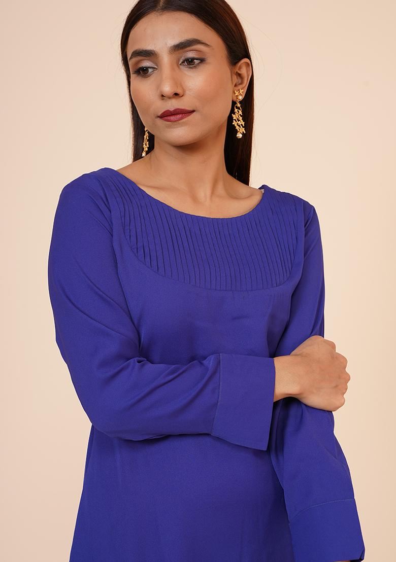 Dark Blue Georgette Dress - Indya