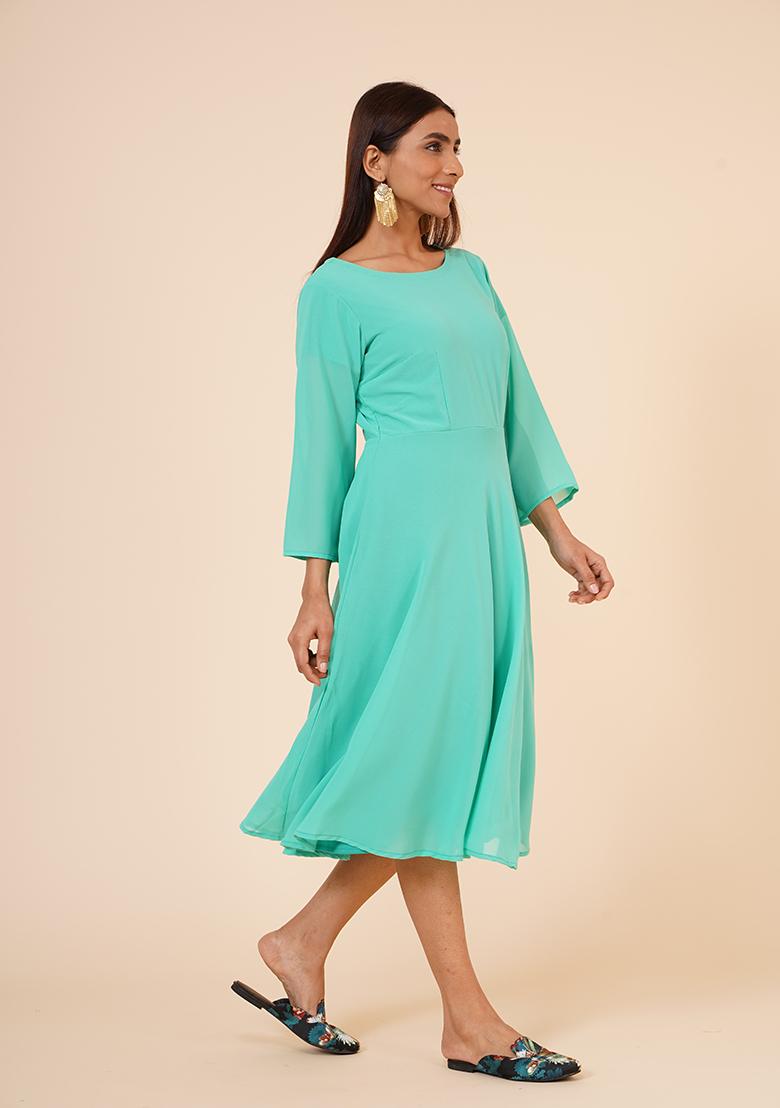 Spring Green Georgette Dress - Indya