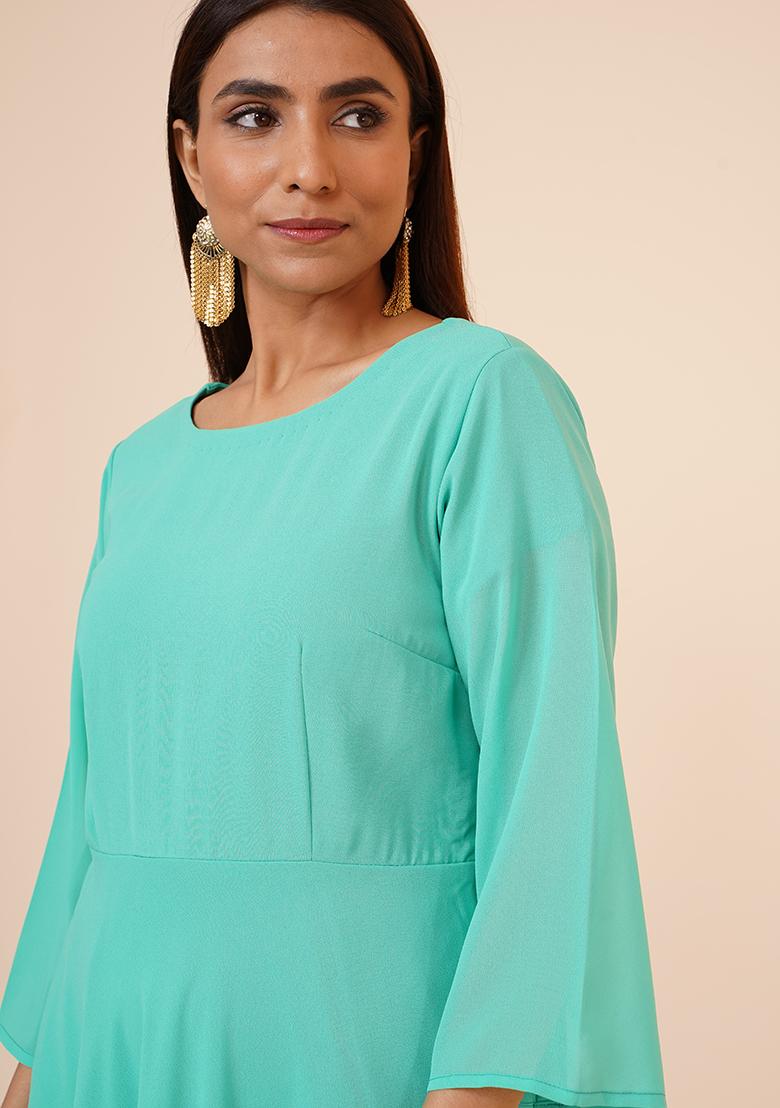 Spring Green Georgette Dress - Indya
