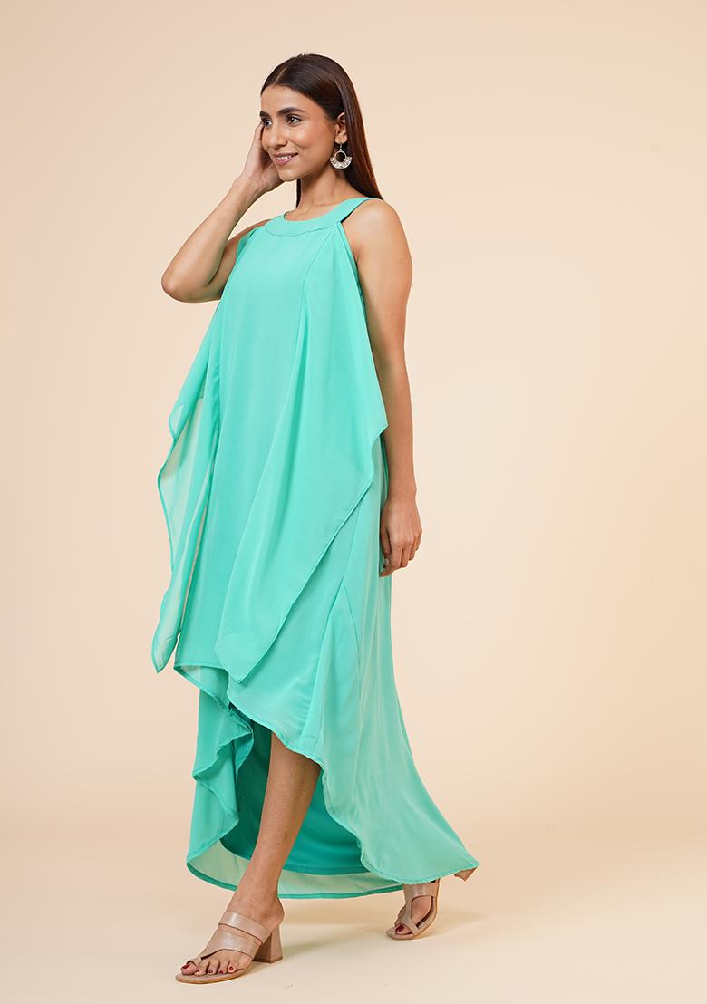 Spring Green Georgette Dress - Indya