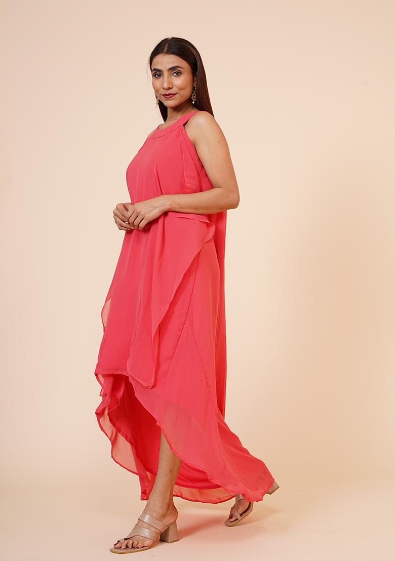 Peach Georgette Dress - Indya