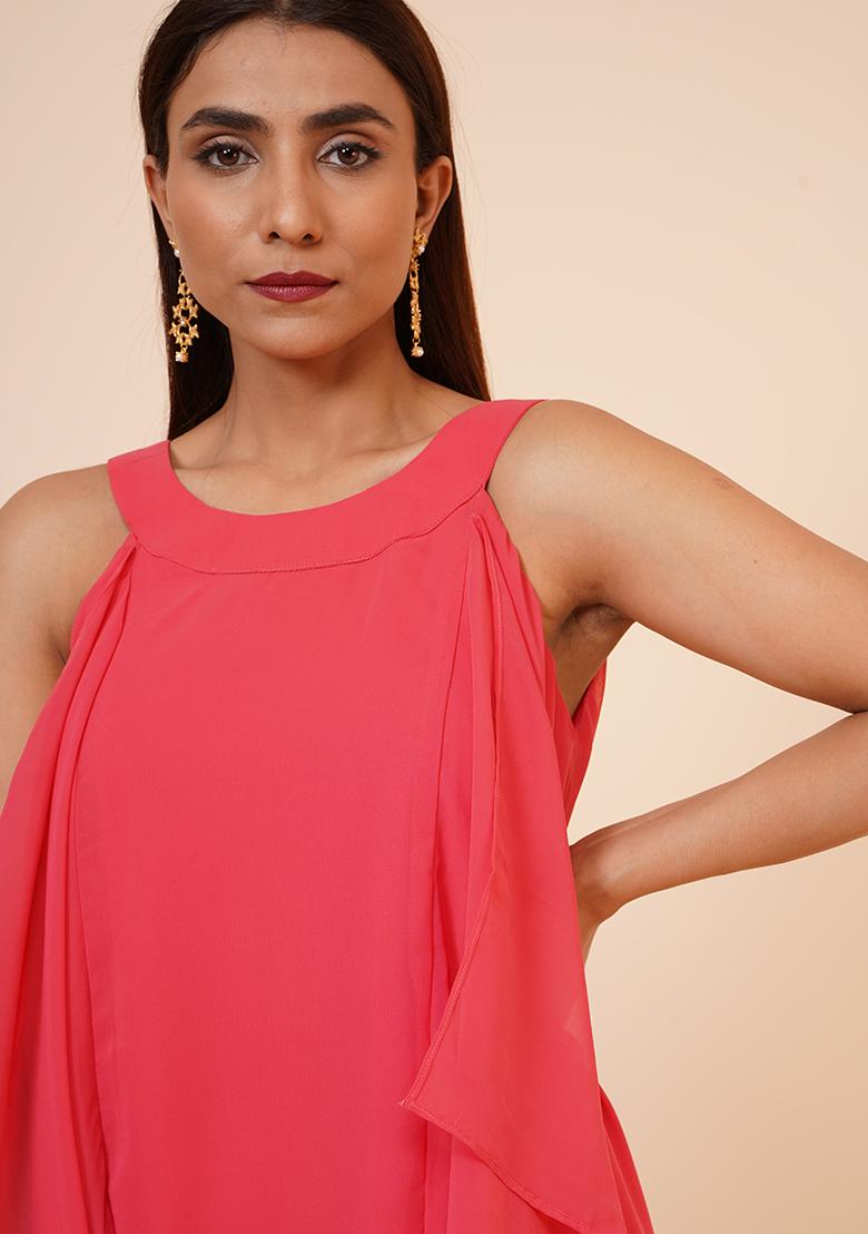 Peach Georgette Dress - Indya