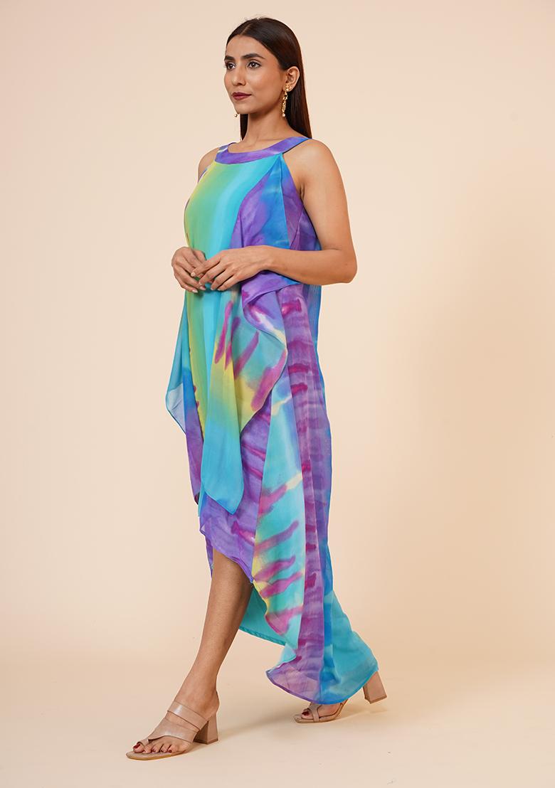 Multicolor Printed Georgette Dress - Indya