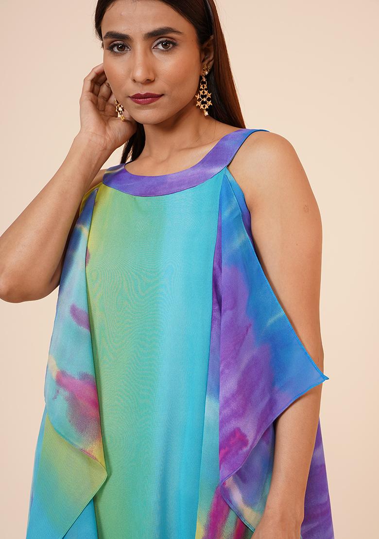 Multicolor Printed Georgette Dress - Indya