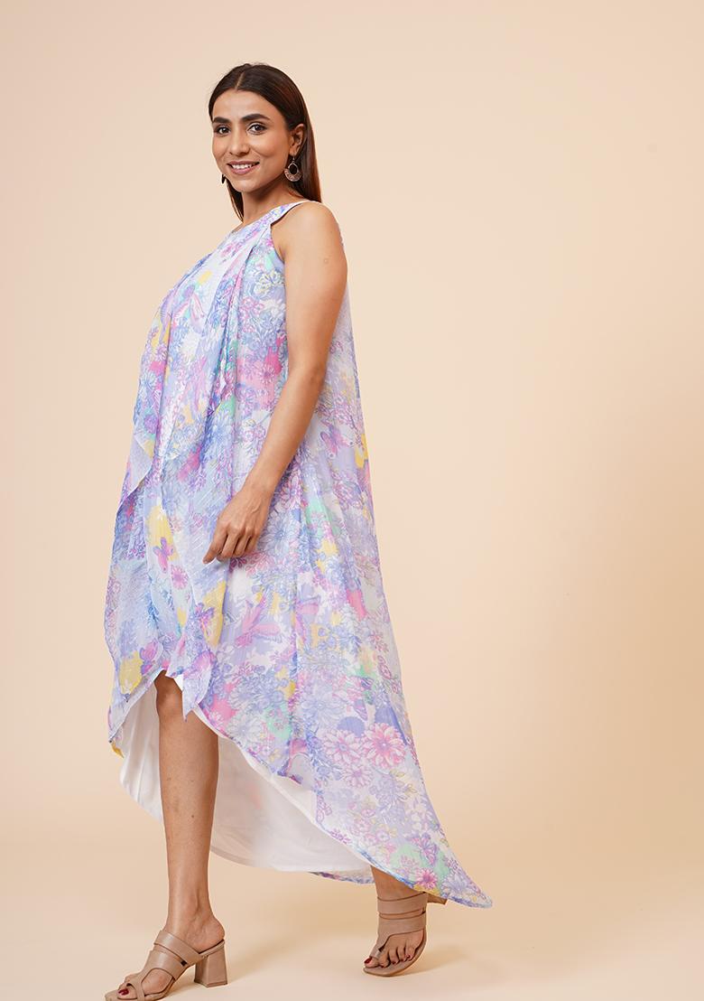 Multicolor Printed Georgette Dress - Indya