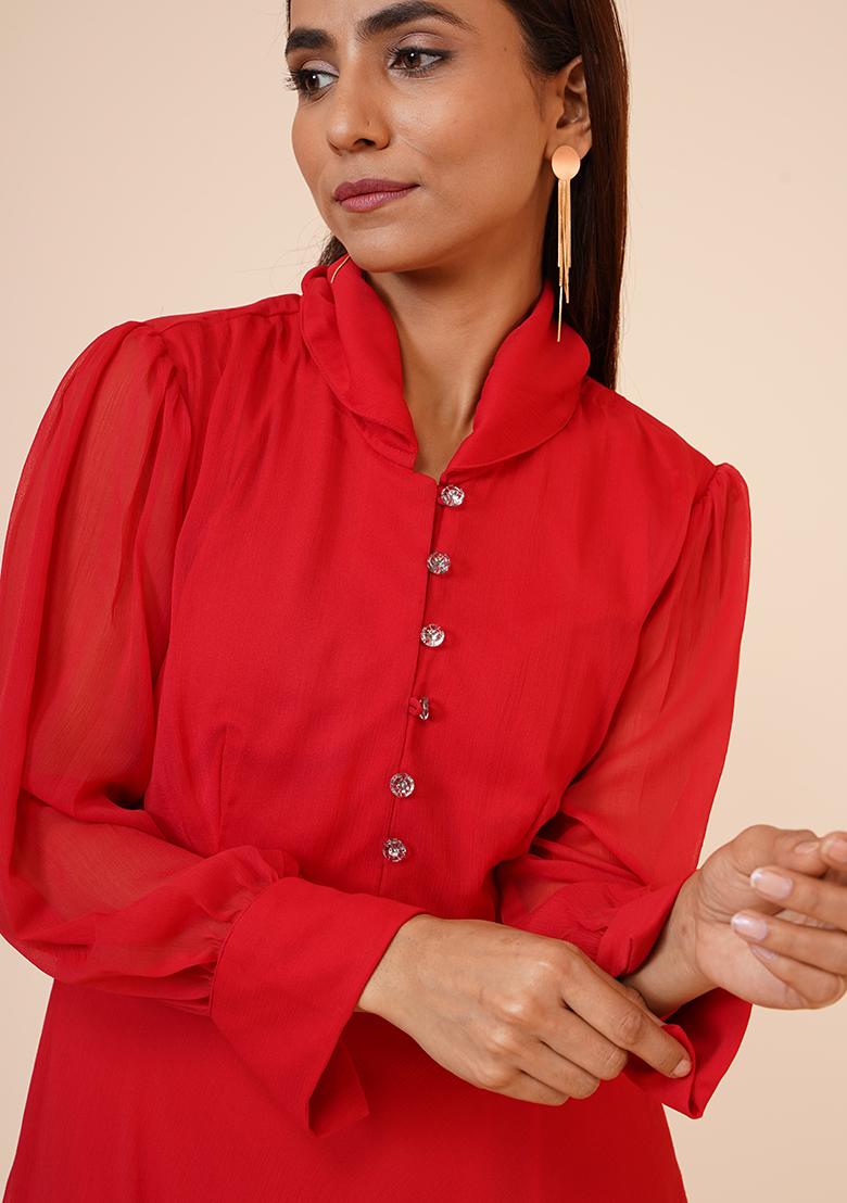 Red Chiffon Dress - Indya