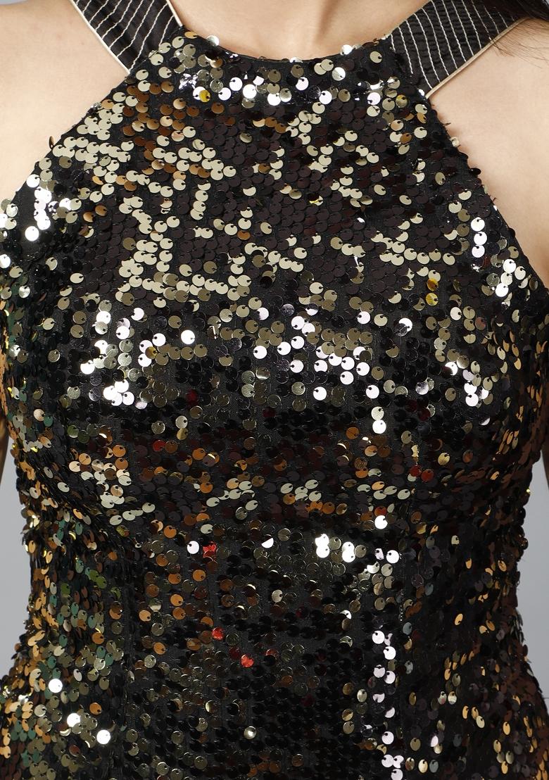 Golden Sequin Work Mermaid Dress - Indya