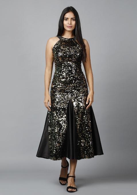 Golden Sequin Work Mermaid Dress