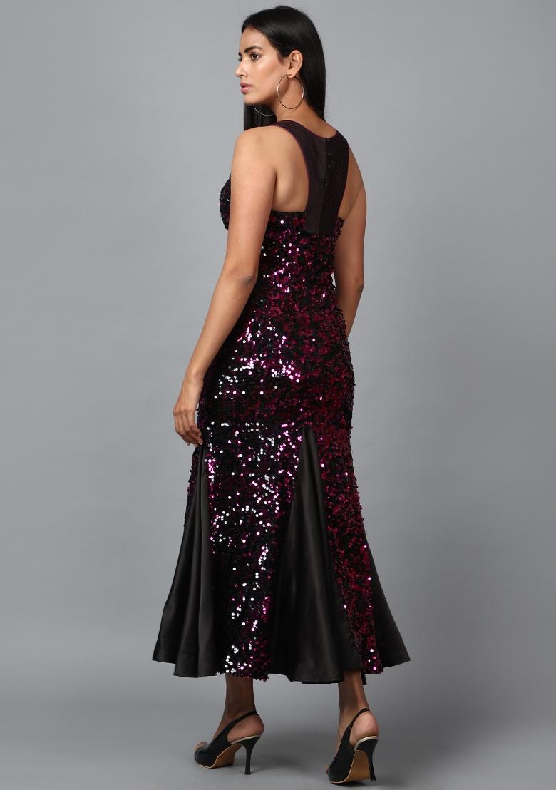 Pink Sequin Work Mermaid Dress - Indya