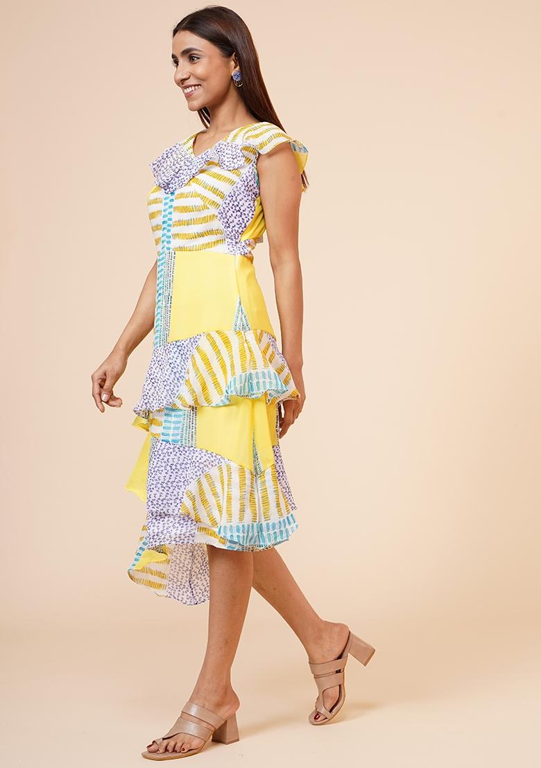 Multicolor Printed Georgette Dress - Indya