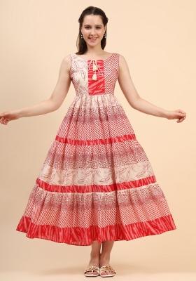Red And Cream Printed Cambric Dress