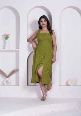 Green Abstract Print Cotton Dress