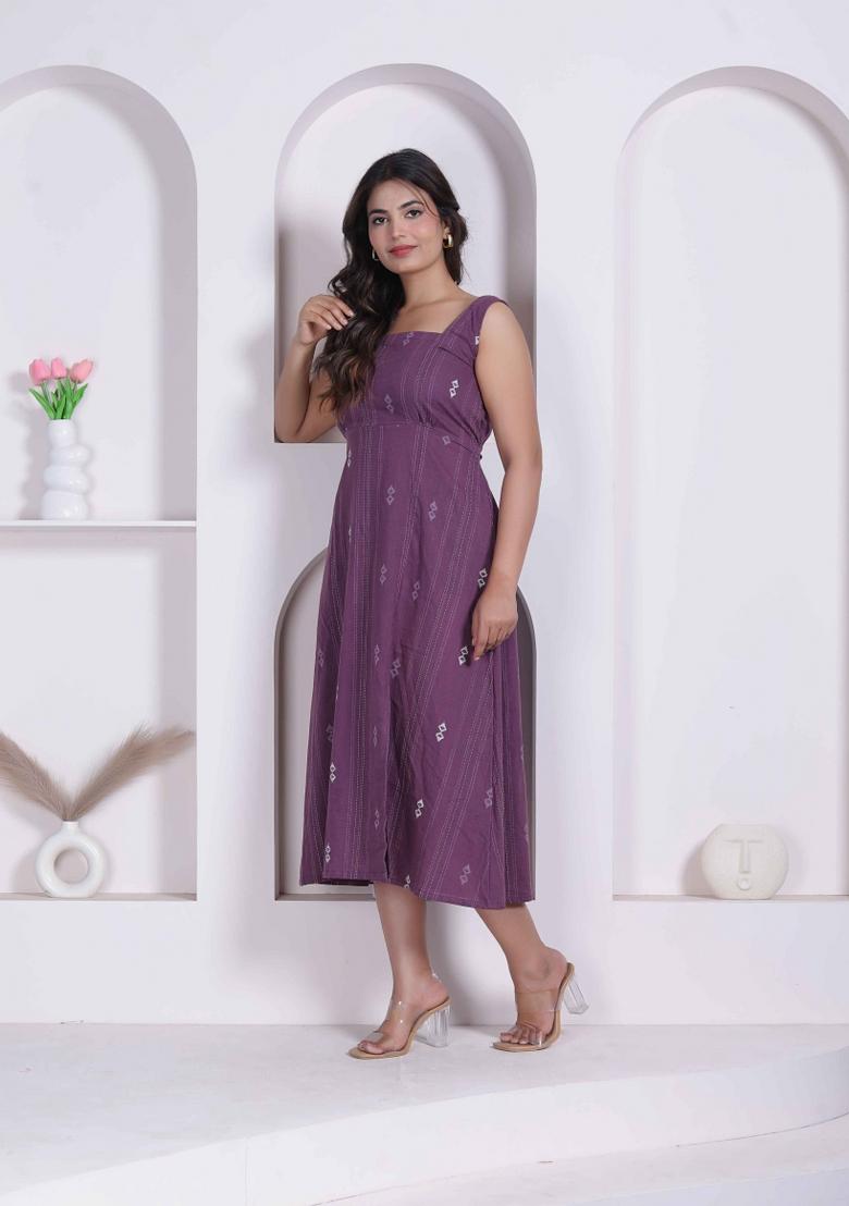 Wine Abstract Print Cotton Dress - Indya