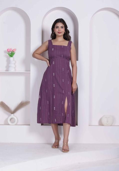 Wine Abstract Print Cotton Dress