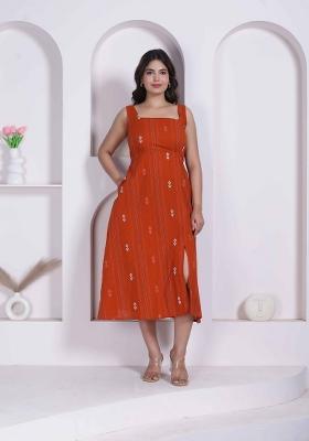 Rust Abstract Print Cotton Dress