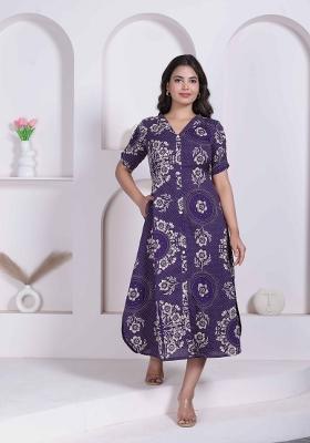 Purple Floral Print Cotton Dress