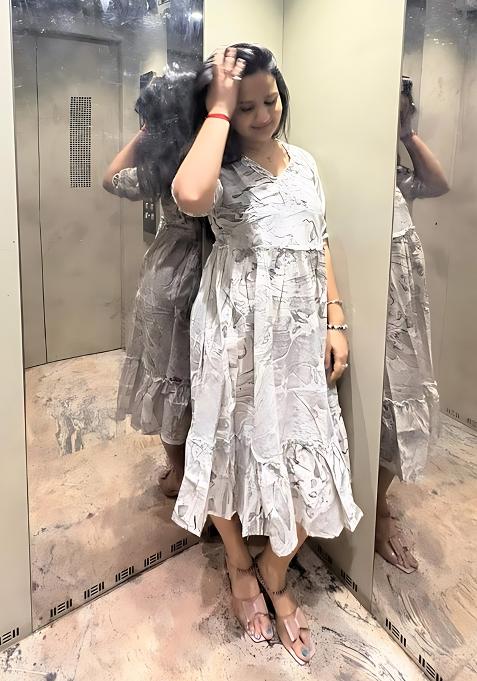 Grey Printed Rayon Dress
