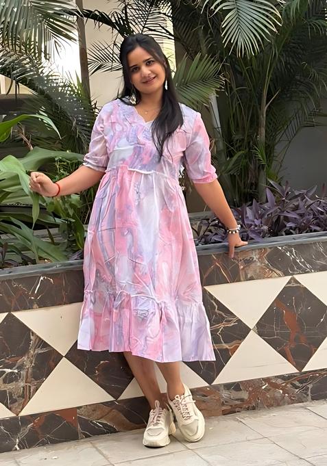 Pink Printed Rayon Dress