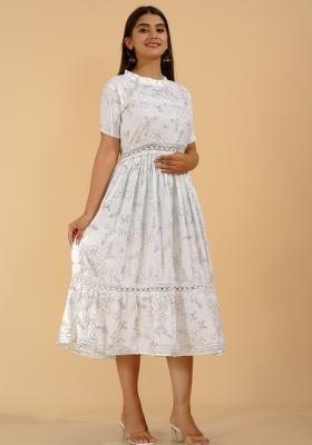 White Printed Rayon Dress