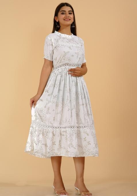 White Printed Rayon Dress