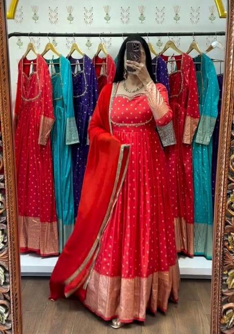 Red Jacquard Gown
