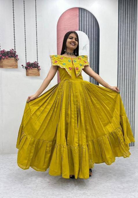 Lemon Yellow Embroidered Roman Gown