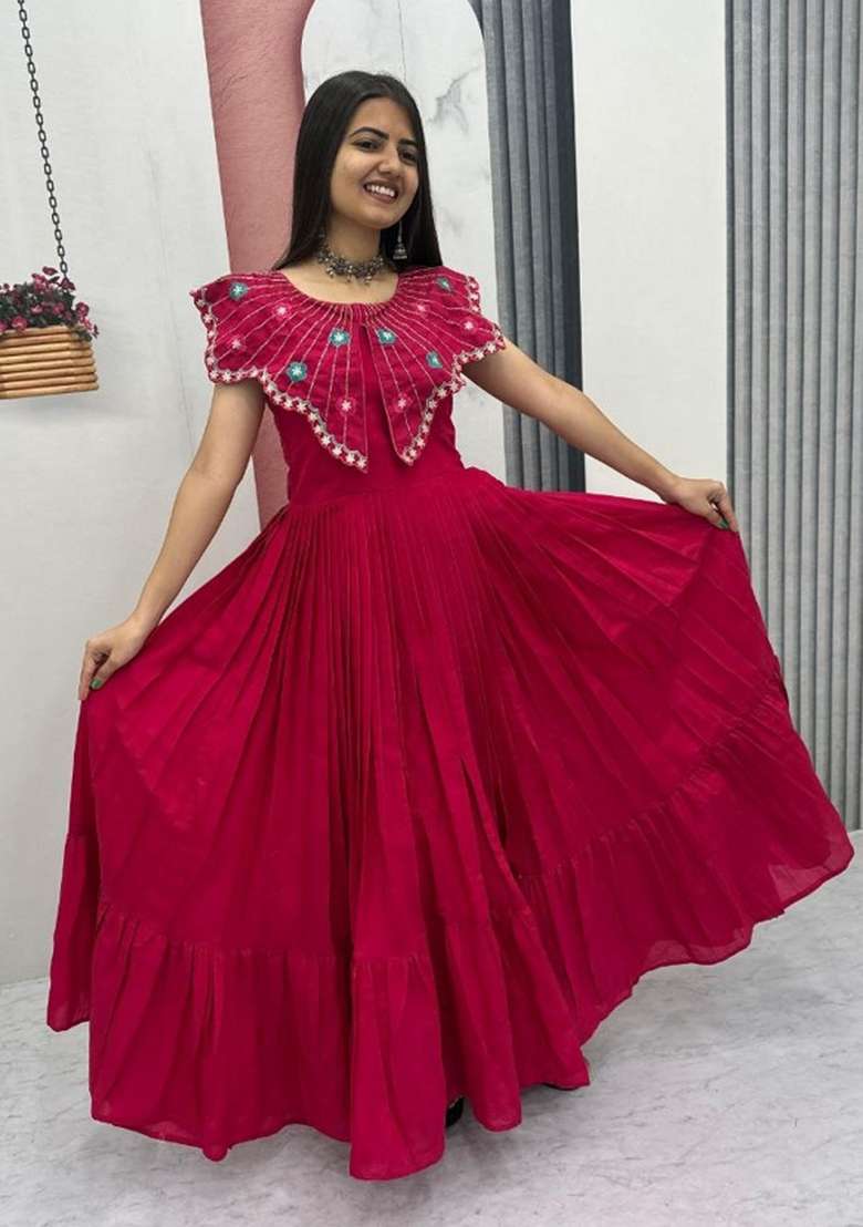 Rani Pink Embroidered Roman Gown - Indya