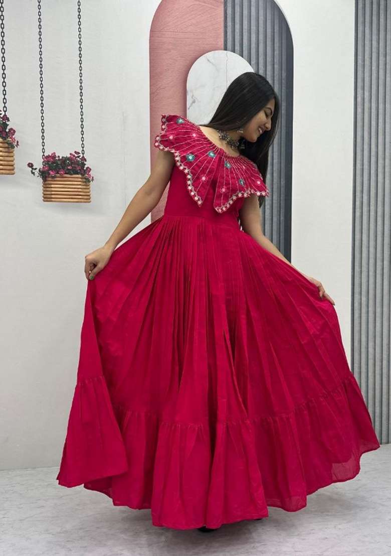 Rani Pink Embroidered Roman Gown - Indya