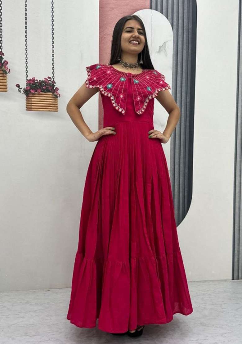 Rani Pink Embroidered Roman Gown - Indya