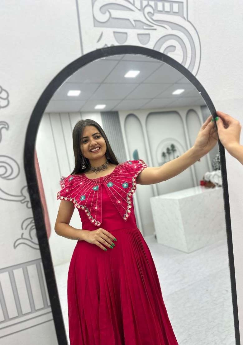 Rani Pink Embroidered Roman Gown - Indya