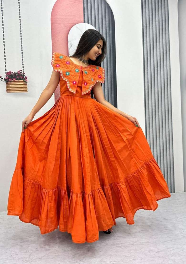 Rust Embroidered Roman Gown - Indya