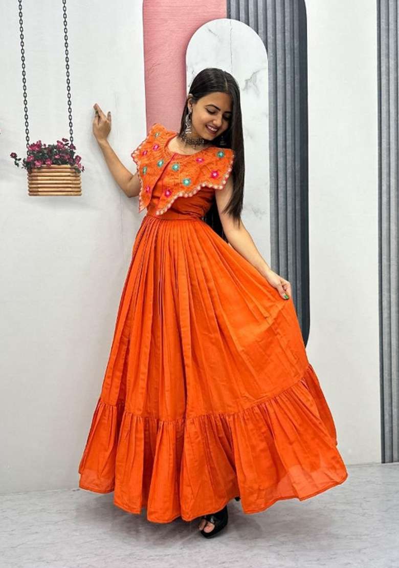 Rust Embroidered Roman Gown - Indya