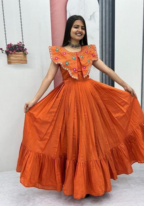 Rust Embroidered Roman Gown