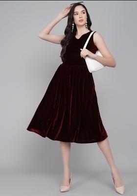 Maroon Plain Lycra Dress
