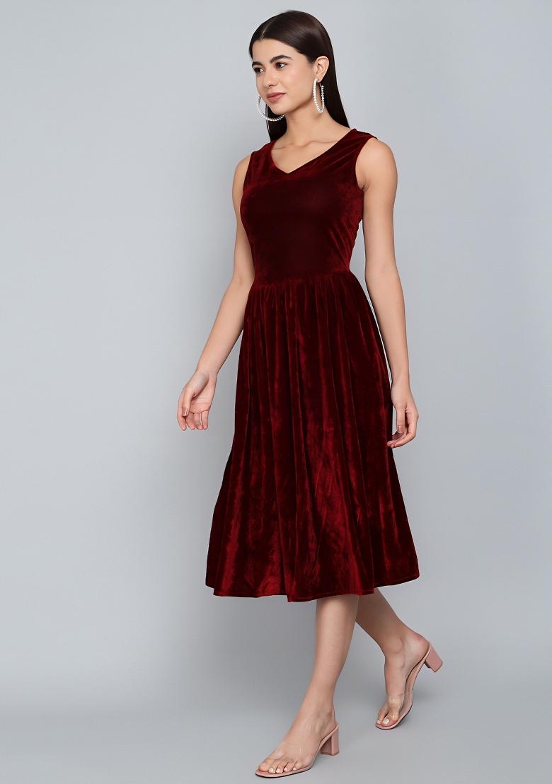 Red Plain Lycra Dress - Indya