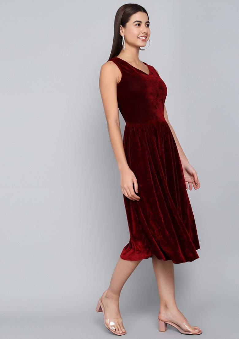 Red Plain Lycra Dress - Indya
