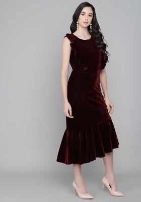 Maroon Plain Lycra Dress