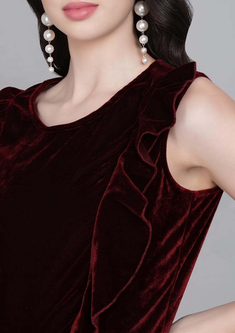 Maroon Plain Lycra Dress - Indya