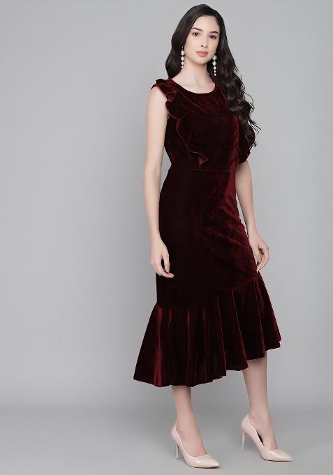 Maroon Plain Lycra Dress
