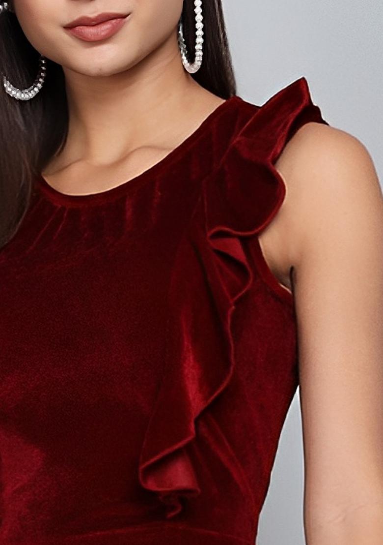 Red Plain Lycra Dress - Indya