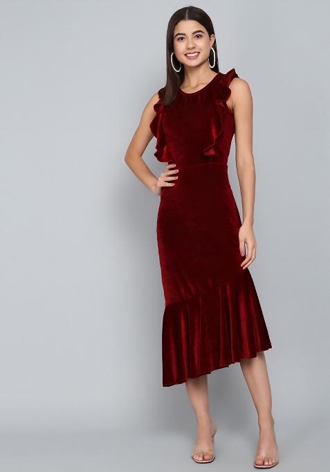 Red Plain Lycra Dress