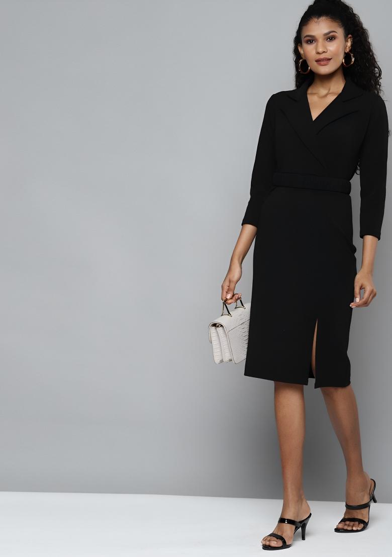 Black Plain Lycra Dress - Indya