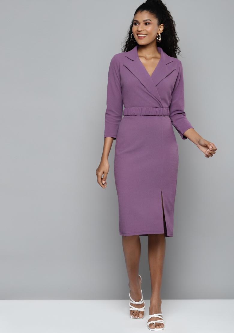 Lavender Plain Lycra Dress - Indya