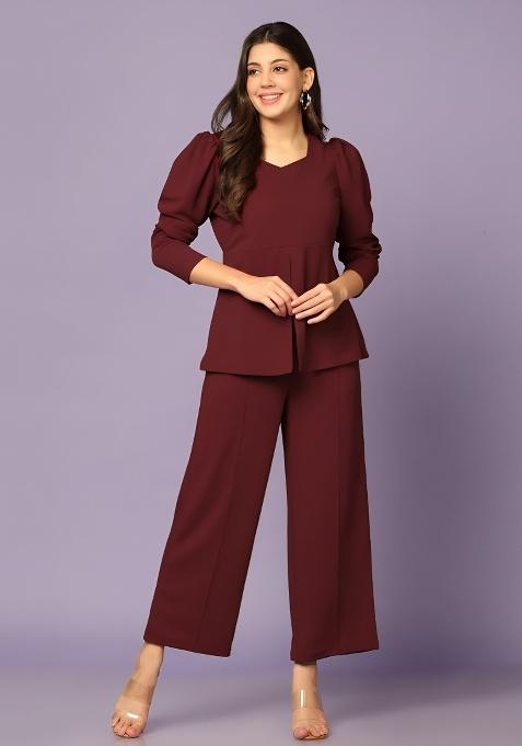 Maroon Plain Lycra Co Ord Set