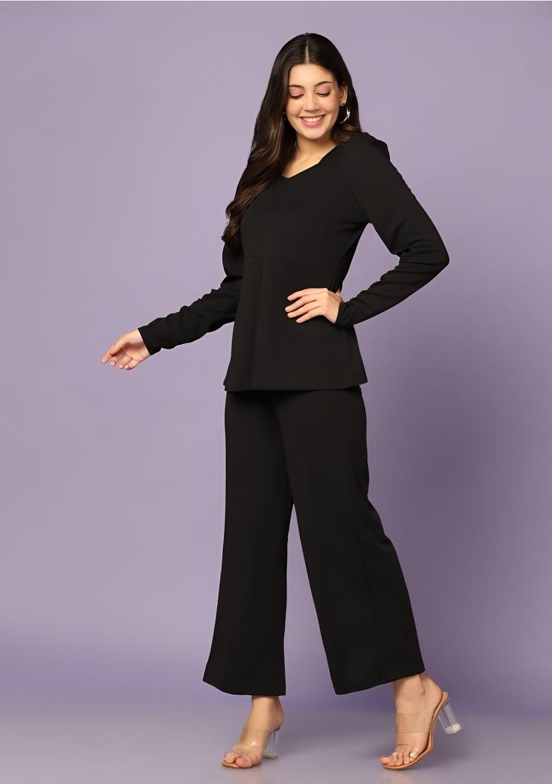 Black Plain Lycra Co Ord Set - Indya