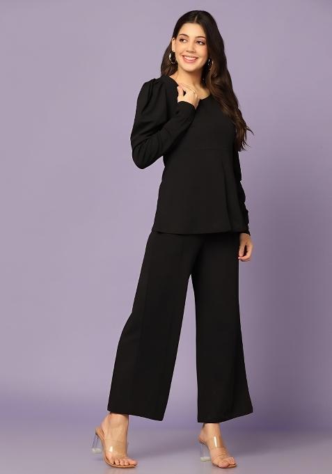 Black Plain Lycra Co Ord Set