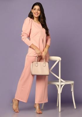 Peach Plain Lycra Co Ord Set