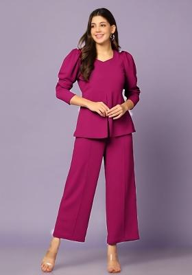 Magenta Plain Lycra Co Ord Set