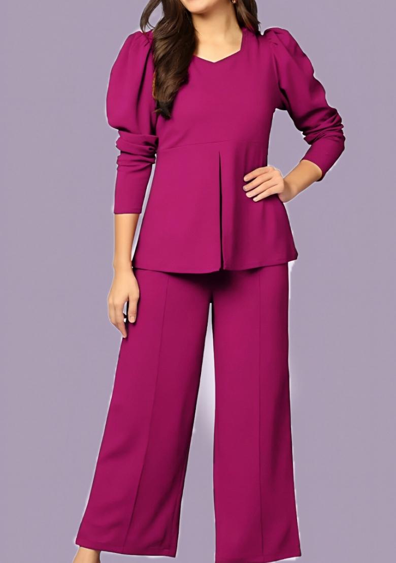 Magenta Plain Lycra Co Ord Set - Indya