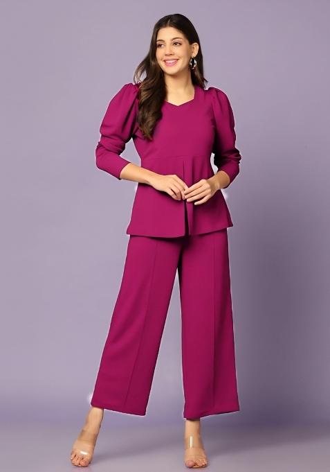 Magenta Plain Lycra Co Ord Set
